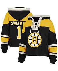 '47 Brand Women's Jeremy Swayman Black Boston Bruins Superior Lacer Cropped Pullover Hoodie