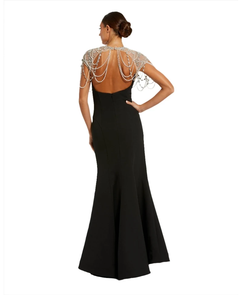 Mac Duggal Women's Draped Pearl Beaded Mermaid Gown