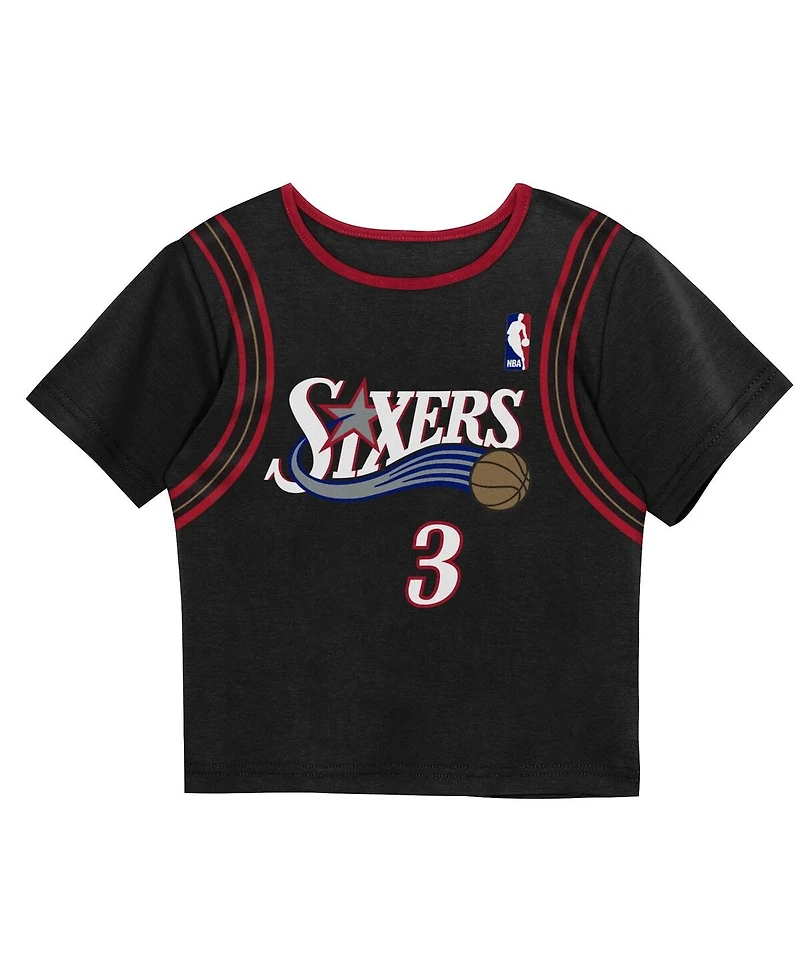 Mitchell & Ness Toddler 2-Piece Allen Iverson Black Philadelphia 76ers Play by Place T-Shirt and Shorts Set