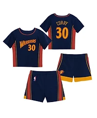 Mitchell & Ness Preschool 2-Piece Stephen Curry Navy Golden State Warriors Play by Place T-Shirt and Shorts Set