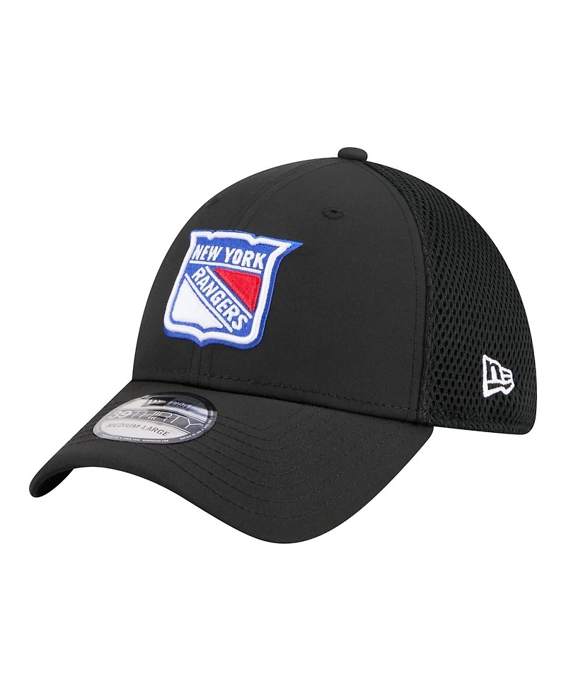 New Era Men's Black York Rangers Logo 39THIRTY Flex Hat