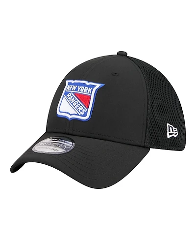New Era Men's Black York Rangers Logo 39THIRTY Flex Hat