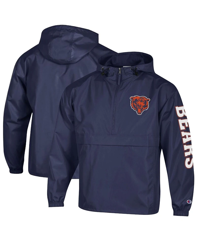 Champion Men's Navy Chicago Bears Packable Hooded Windbreaker Half-Zip Jacket