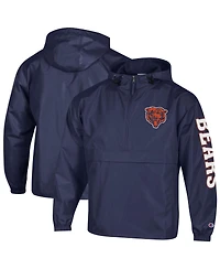 Champion Men's Navy Chicago Bears Packable Hooded Windbreaker Half-Zip Jacket
