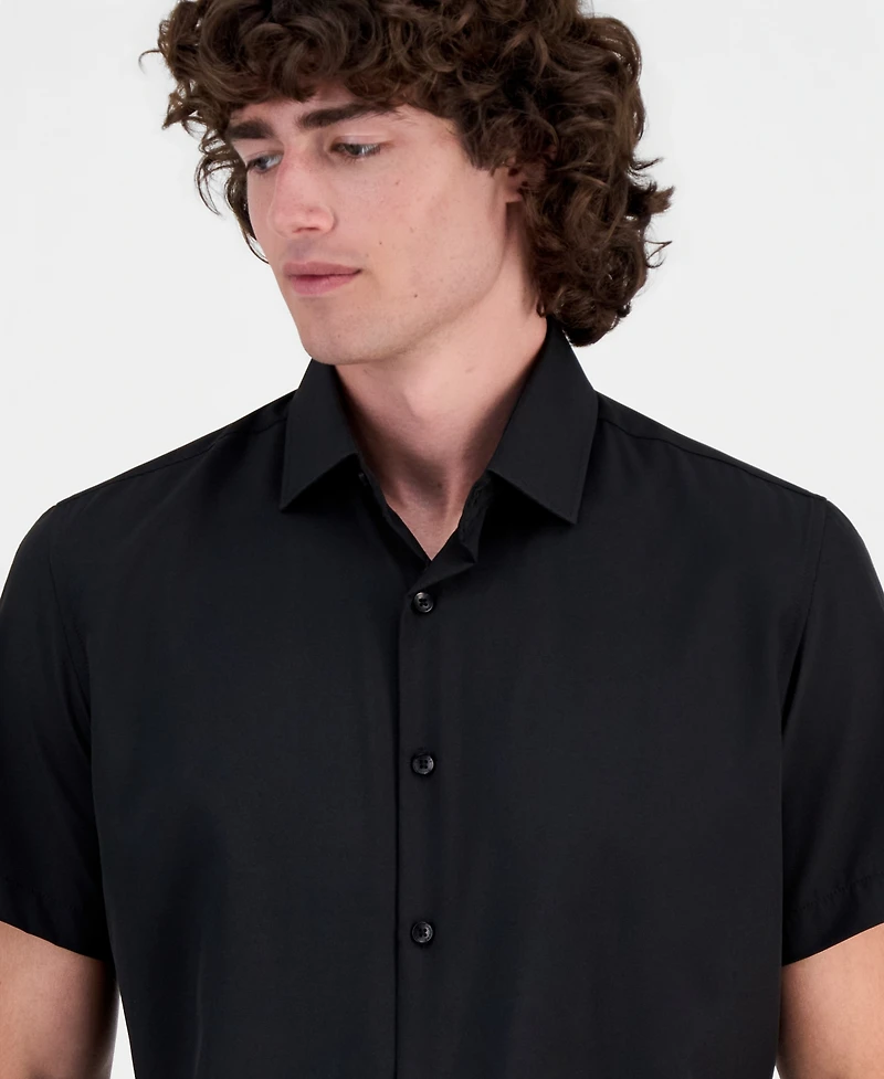 Suslo Couture Men's Slim-Fit Four-Way Stretch Solid Short-Sleeve Dress Shirt