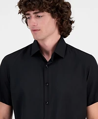 Suslo Couture Men's Slim-Fit Four-Way Stretch Solid Short-Sleeve Dress Shirt