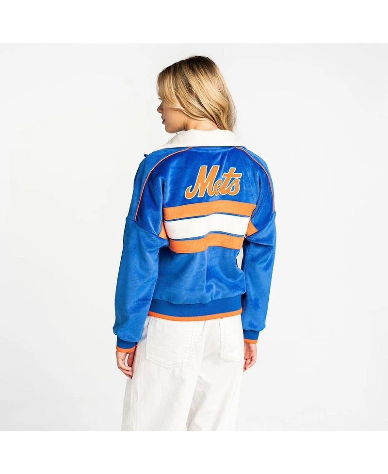 The Wild Collective Women's Royal New York Mets Velvet Cord Full-Zip Jacket