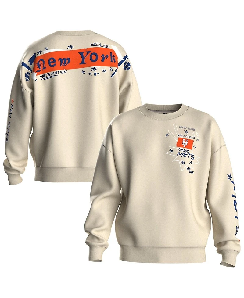 Fanatics Women's Beige New York Mets Graffiti Fleece Sweatshirt