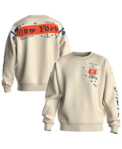 Fanatics Women's Beige New York Mets Graffiti Fleece Sweatshirt