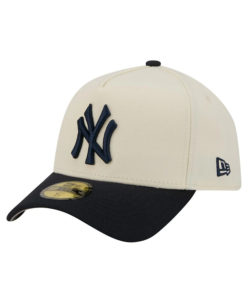 New Era Men's Cream/Navy York Yankees Chrome A-Frame 59FORTY Adjustable Hat