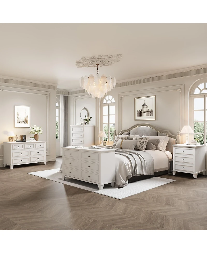 homfan Modern 6 Drawer Wide Wooden Dresser - Large Storage Chest with Exquisite Metal Handles