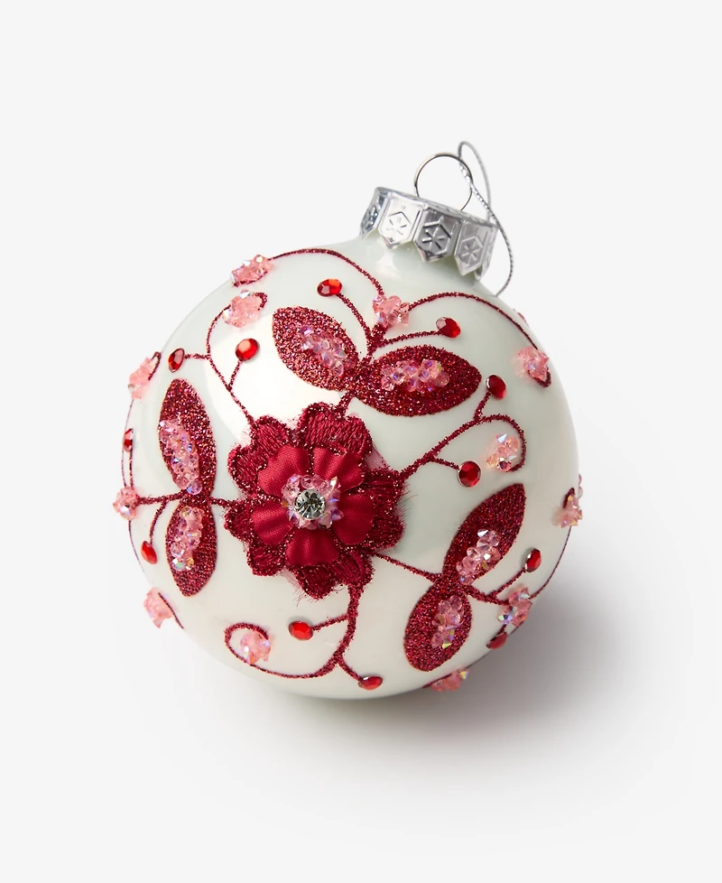 Holiday Lane Holiday Toile Floral Pattern Ball Ornament, Macy's Exclusive