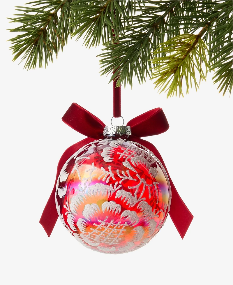Holiday Lane Holiday Toile Floral Pattern Ball Ornament, Macy's Exclusive