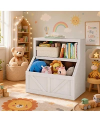 homfan Kids Bookshelf and Toy Storage, 2 Tier Toy Organizer with Storage Cabinet, Toddler 2 Shelf Bookcase for Playroom, Living Room, Classroom