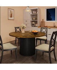homfan Round Dining Table for 4 to 6 with Wave Metal Pedestal Base, 47.24 Kitchen and Room