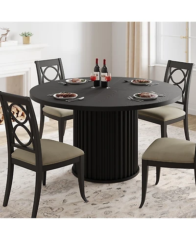 homfan Round Dining Table for 4 to 6 with Wave Metal Pedestal Base, 47.24 Kitchen and Room