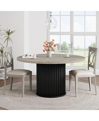 homfan Round Dining Table for 4 to 6 with Wave Metal Pedestal Base, 47.24 Kitchen and Room