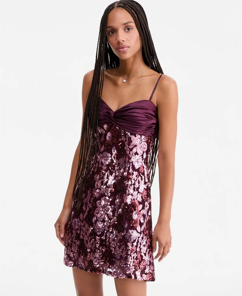 Seni & Cade Women's Satin-Top Floral-Sequin Dress