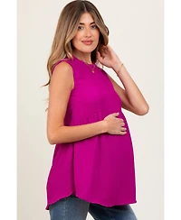 Pinkblush Maternity Magenta Ruffle Mock Neck Sleeveless Blouse
