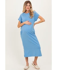 Pinkblush Maternity Dusty Blue Pocket Front Midi T-Shirt Dress