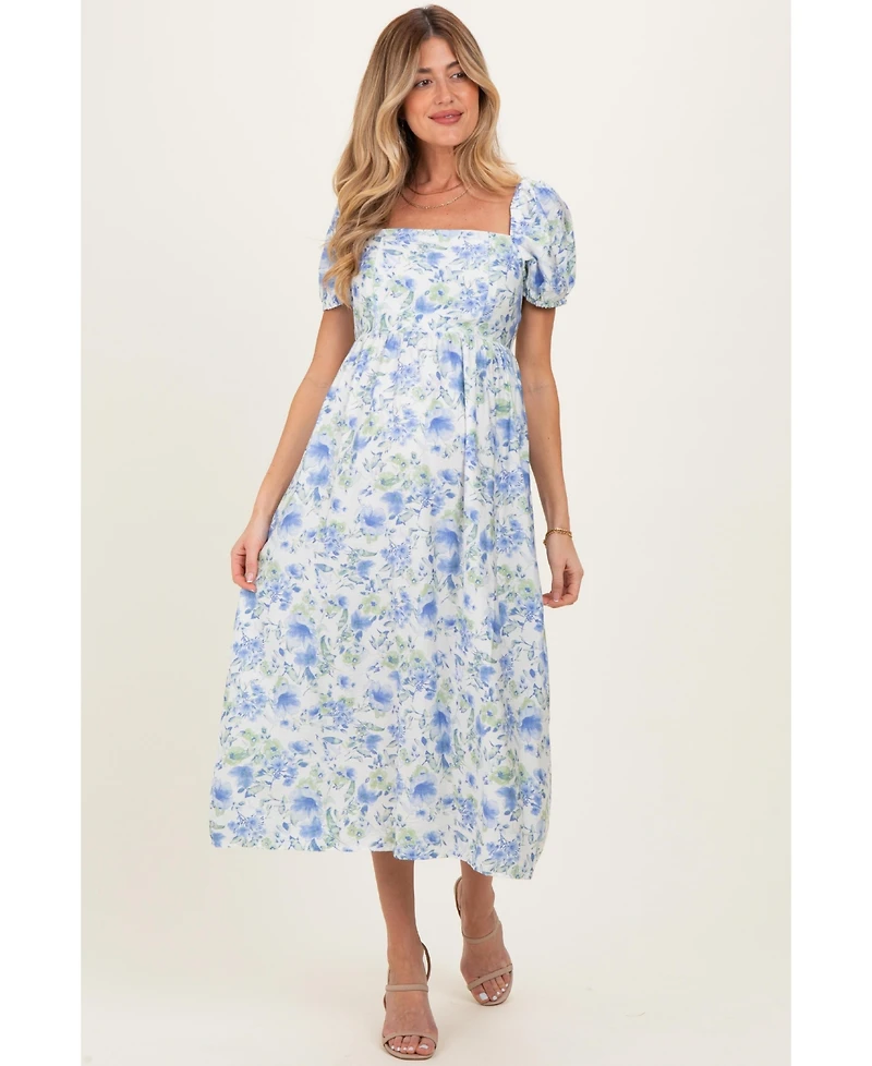 Pinkblush Maternity Blue Floral Crisscross Back Midi Dress