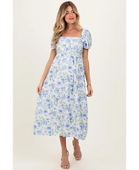Pinkblush Maternity Blue Floral Crisscross Back Midi Dress
