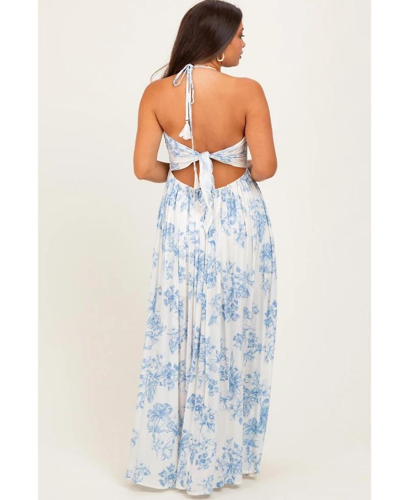 Pinkblush Maternity Light Blue Floral Tie-Back Halter Maxi Dress