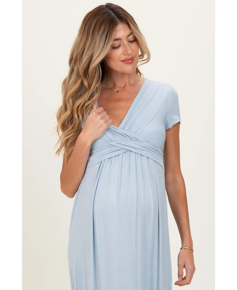 PinkBlush Olive Draped Maternity/Nursing Maxi Dress