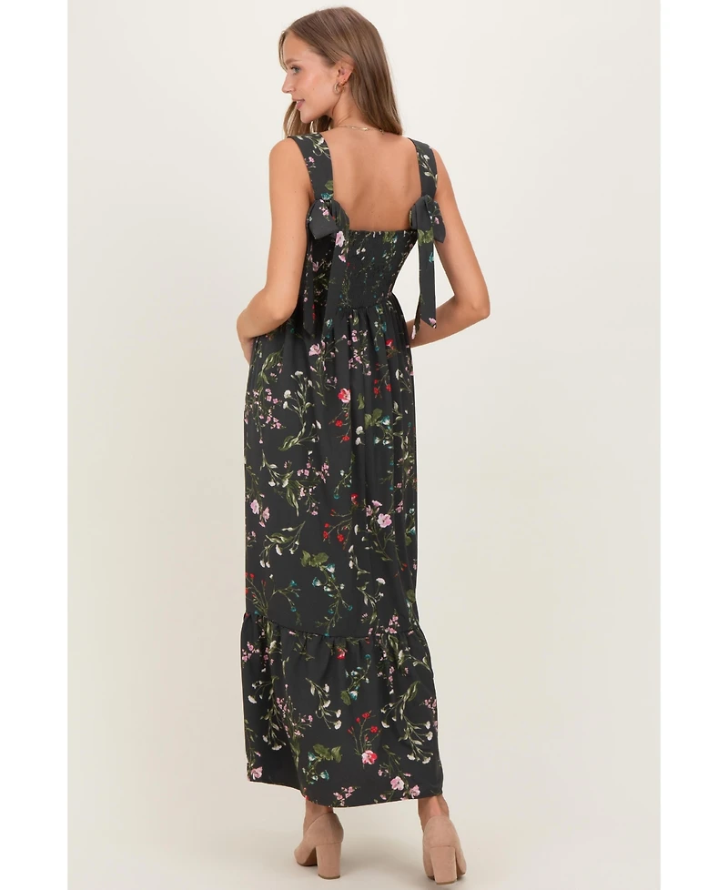 Pinkblush Maternity Forest Green Floral Bow Strap Maxi Dress