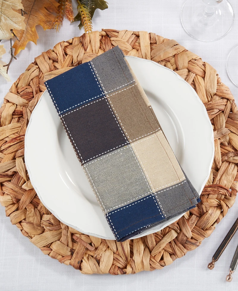 Saro Lifestyle Stitched Plaid Design Napkins, Set of 4