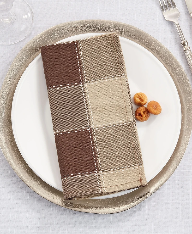 Saro Lifestyle Stitched Plaid Design Napkins, Set of 4