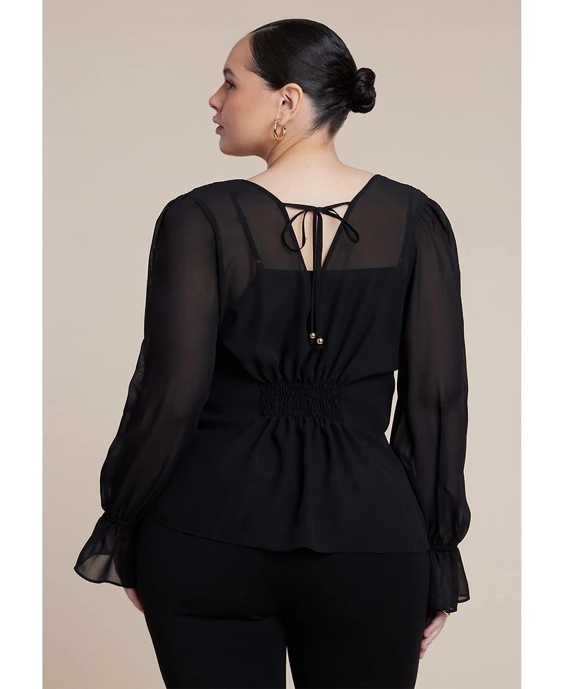 Eloquii Women's Smocked Sheer Blouse