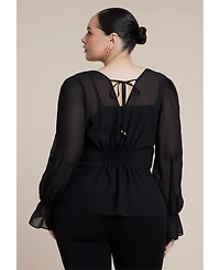 Eloquii Women's Smocked Sheer Blouse