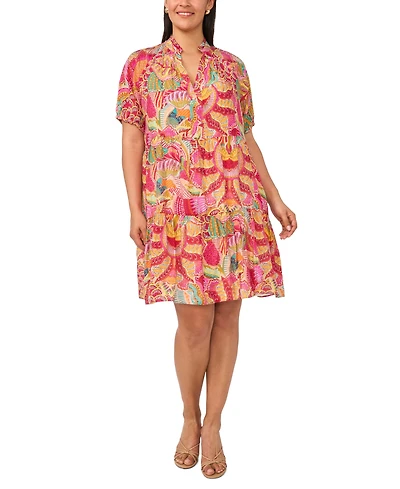 Msk Plus Printed Split V-Neck Babydoll Dress