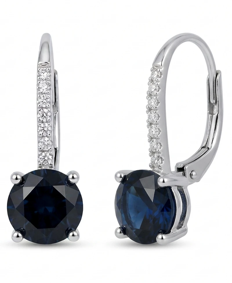 Macy's Sapphire (2 ct. t.w.) & Diamond (1/10 ct. t.w.) Drop Earrings in 14k White Gold