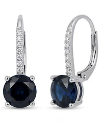 Macy's Sapphire (2 ct. t.w.) & Diamond (1/10 ct. t.w.) Drop Earrings in 14k White Gold