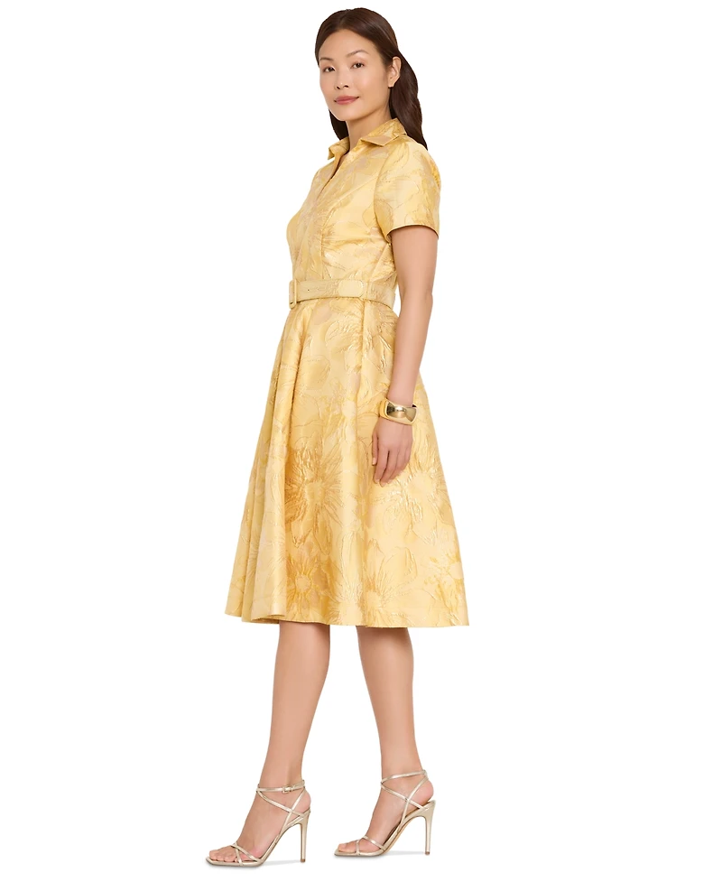 Tahari Asl Women's Belted Short-Sleeve Collared Midi Dress