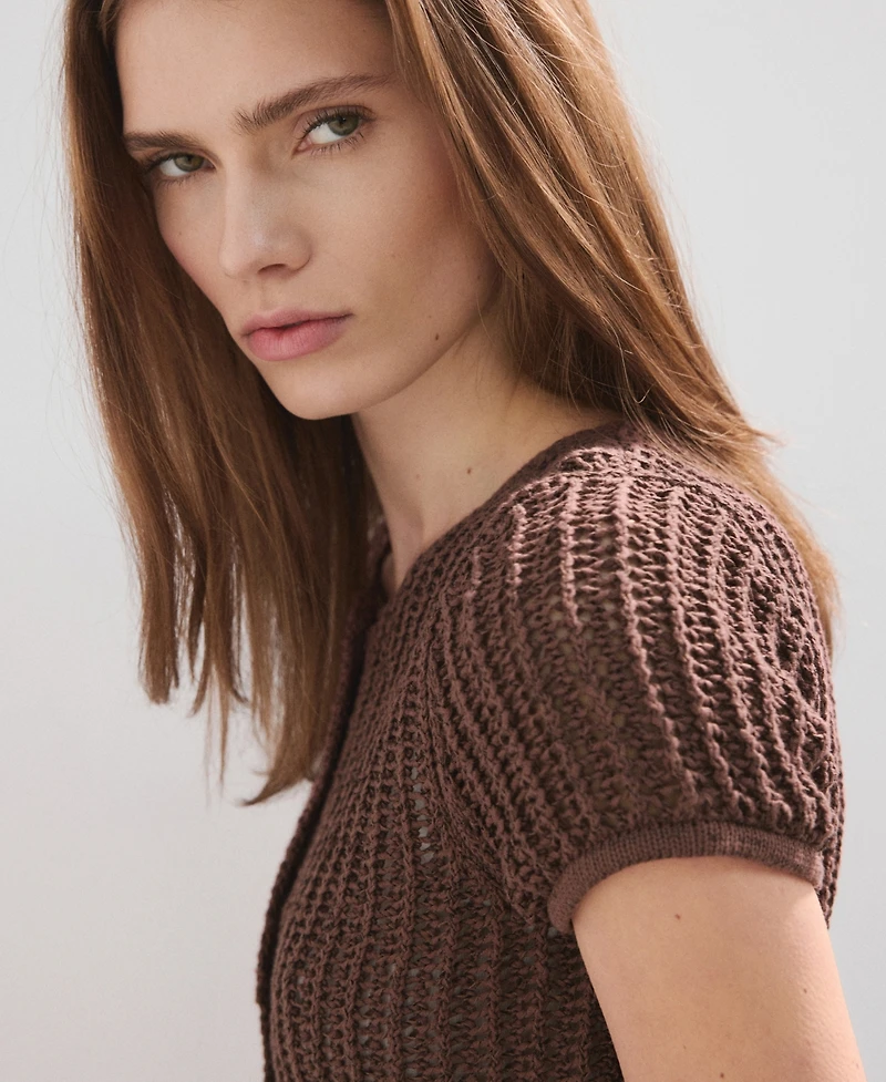 Mango Women's Short-Sleeved Crochet Cardigan