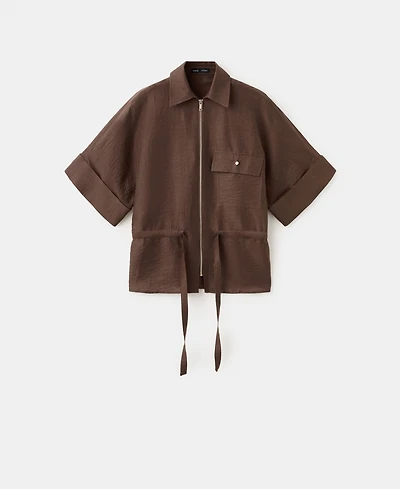 Mango Women's Belted Linen Blouse