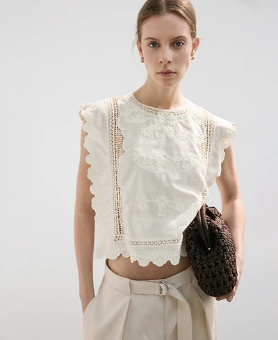 Mango Women's Embroidered Details Cotton Top