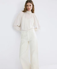 Mango Women's Flower-Embroidered Straight-Fit Jeans