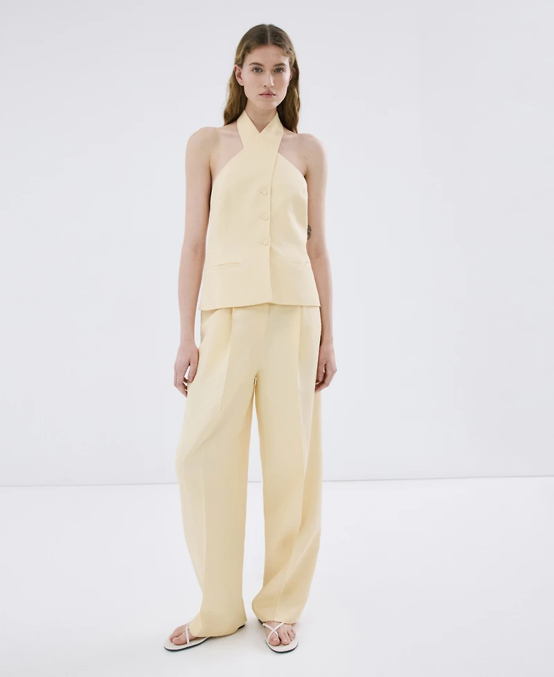 Mango Women's Linen Buttoned Top