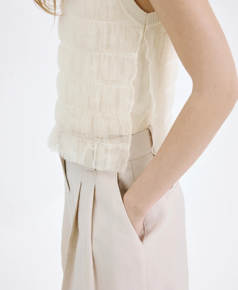 Mango Women's Ruched Mixed-Fabric Top