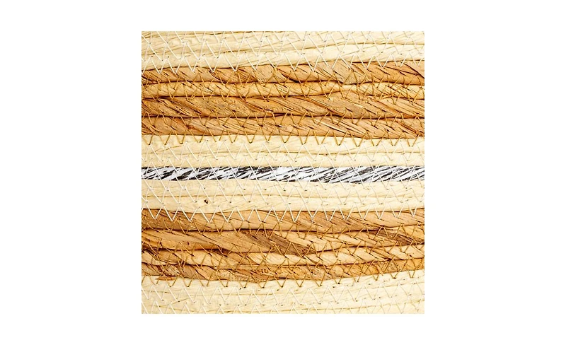 Household Essentials Handwoven Corded Paper and Cattail Striped Baskets with Handles, Set of 3