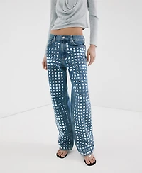 Mango Women's Studs Straight-Fit Jeans