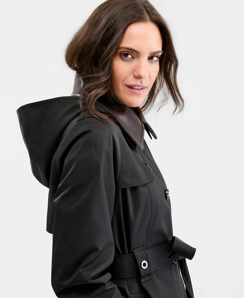 London Fog Women's Faux-Leather-Collar Maxi Trench Coat