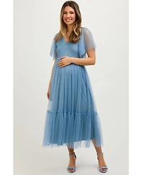 Pinkblush Maternity Dotted Tulle Smocked Midi Dress