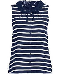 Lands' End Women's Lightweight Jersey Button Front Lace Trim Tank