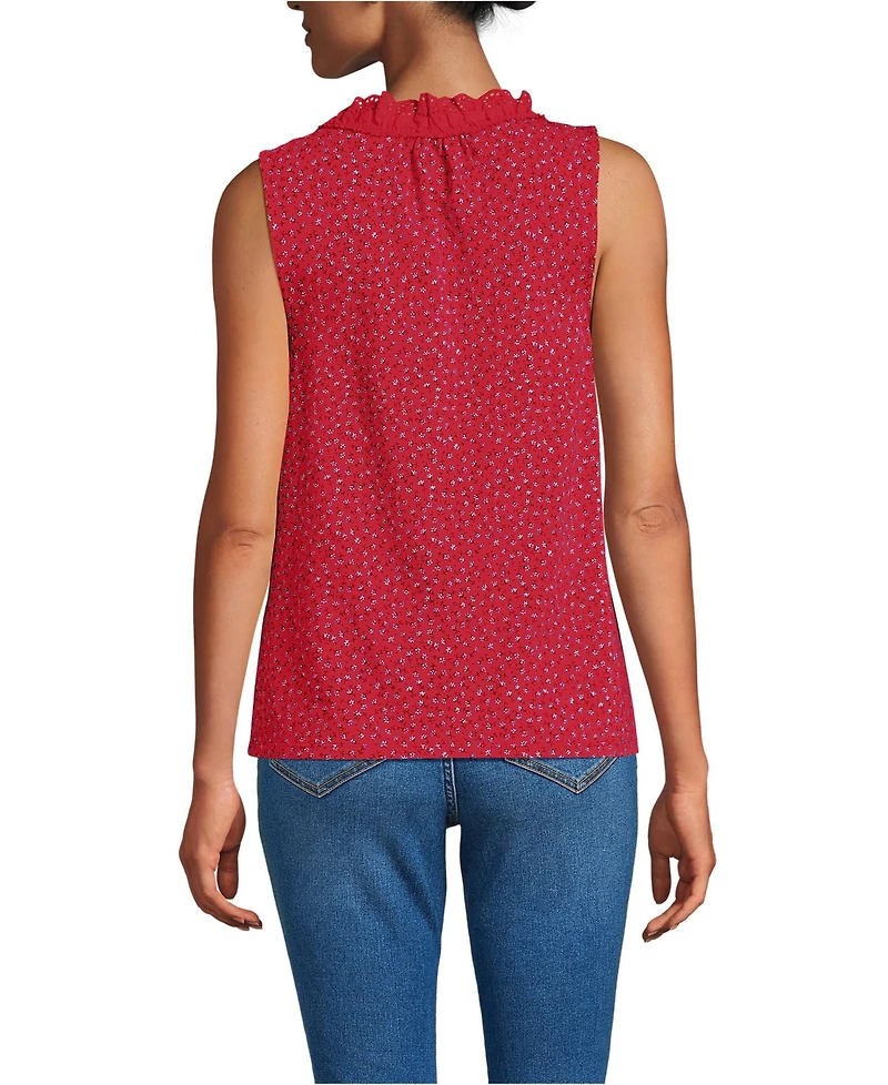 Lands' End Women's Lightweight Jersey Button Front Lace Trim Tank