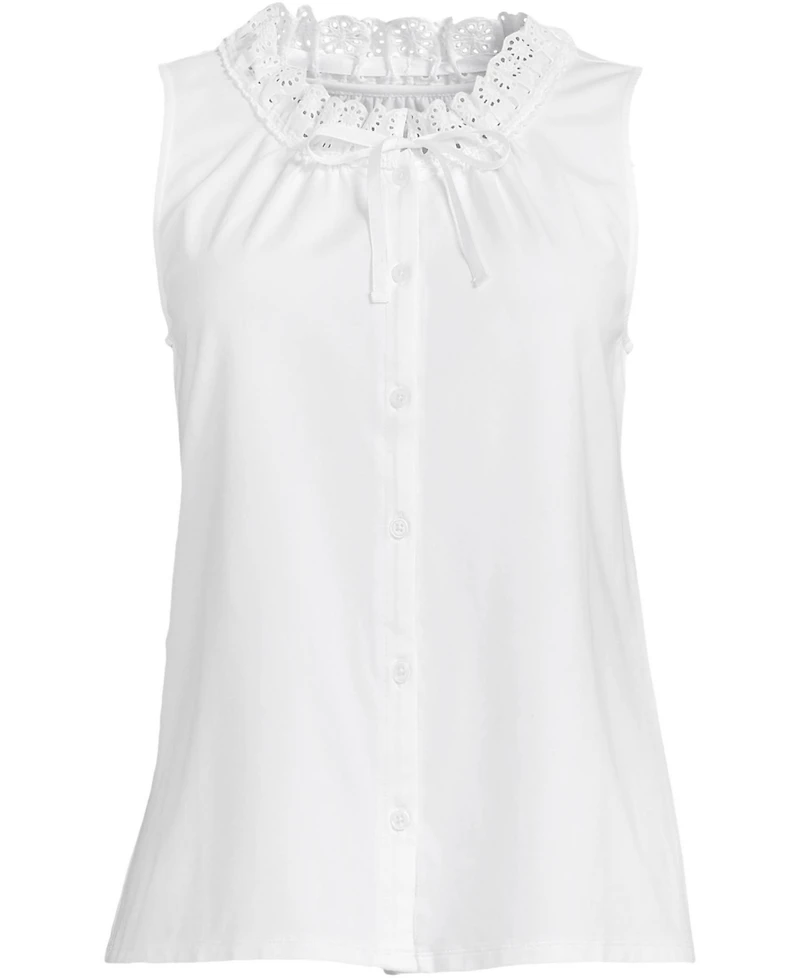 Lands' End Plus Lightweight Jersey Button Front Lace Trim Tank
